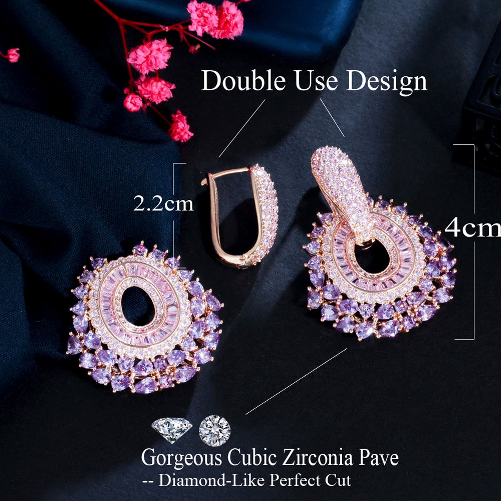 ThreeGraces Bohemian Shiny Purple Pink Cubic Zirconia Dangle Huggies Earrings for Women Fashion Wedding Costume Jewelry ER718