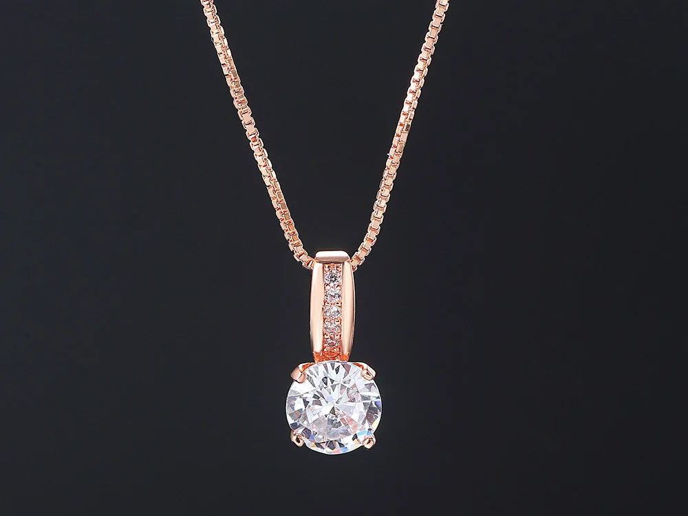 Minimalist Simple Crystal Pendants Necklaces For Women Charms Zirconia Necklace Rose Gold Color Fashionable Neck Jewelry Gifts
