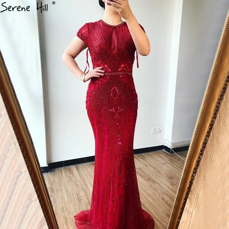 Navy Blue Sleeveless Luxury Evening Dresses Full Diamond Mermaid   2025 Serene Hill Plus Size LA60742 Customized