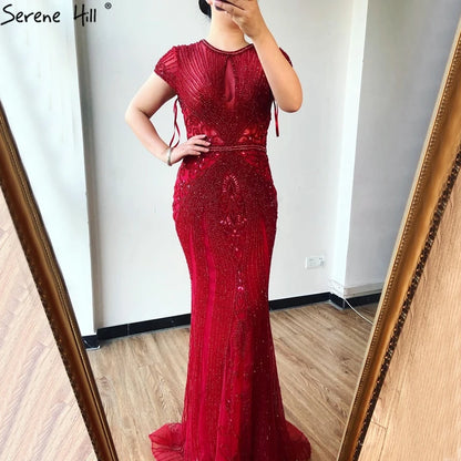 Navy Blue Sleeveless Luxury Evening Dresses Full Diamond Mermaid   2025 Serene Hill Plus Size LA60742 Customized