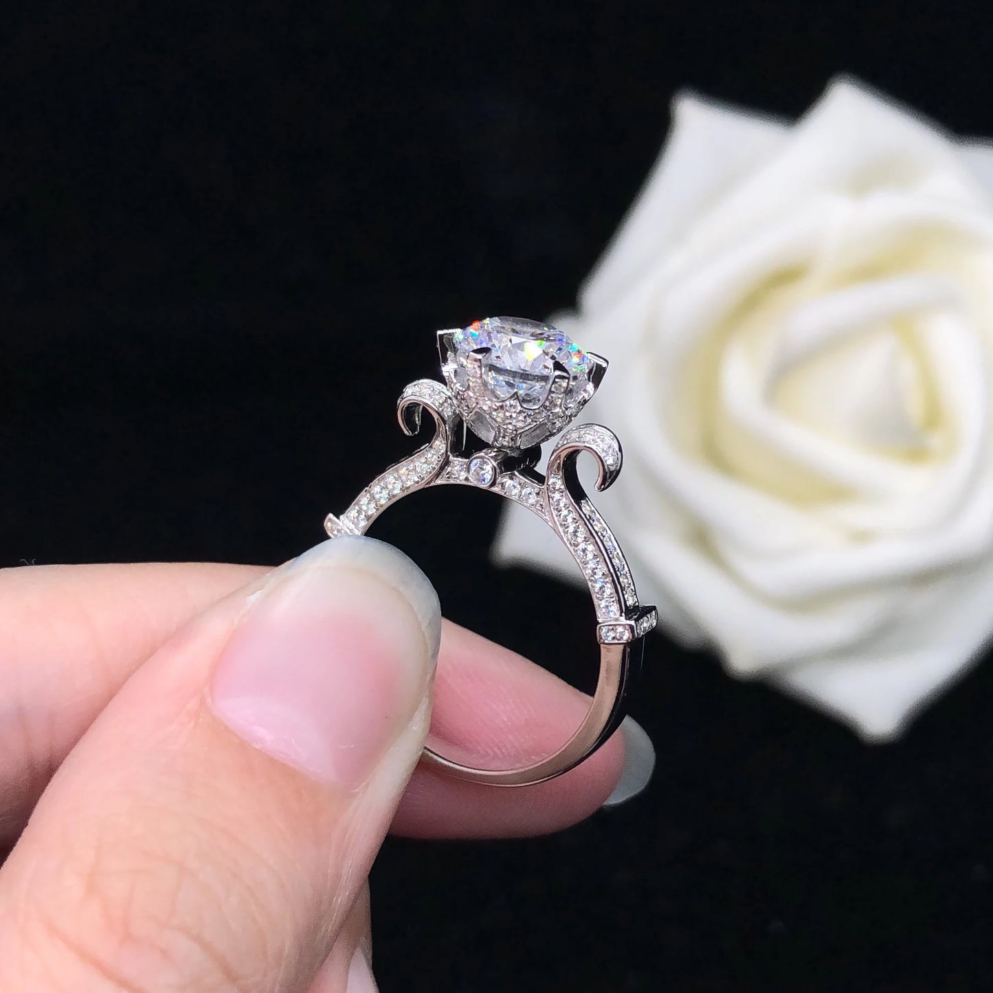 Solid 14K White Gold Ring 2CT Round Brilliant Diamond Engagement Ring For Woman Fine Jewelry Love Promise Gift For Girl Friend