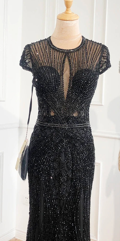 Navy Blue Sleeveless Luxury Evening Dresses Full Diamond Mermaid   2025 Serene Hill Plus Size LA60742 Customized