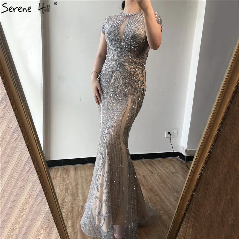 Navy Blue Sleeveless Luxury Evening Dresses Full Diamond Mermaid   2025 Serene Hill Plus Size LA60742 Customized