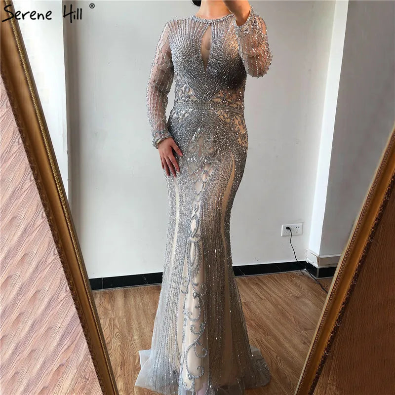 Navy Blue Sleeveless Luxury Evening Dresses Full Diamond Mermaid   2025 Serene Hill Plus Size LA60742 Customized