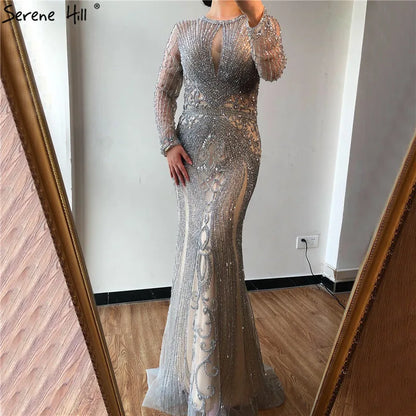 Navy Blue Sleeveless Luxury Evening Dresses Full Diamond Mermaid   2025 Serene Hill Plus Size LA60742 Customized