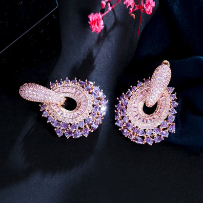 ThreeGraces Bohemian Shiny Purple Pink Cubic Zirconia Dangle Huggies Earrings for Women Fashion Wedding Costume Jewelry ER718