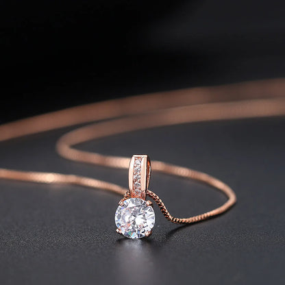 Minimalist Simple Crystal Pendants Necklaces For Women Charms Zirconia Necklace Rose Gold Color Fashionable Neck Jewelry Gifts