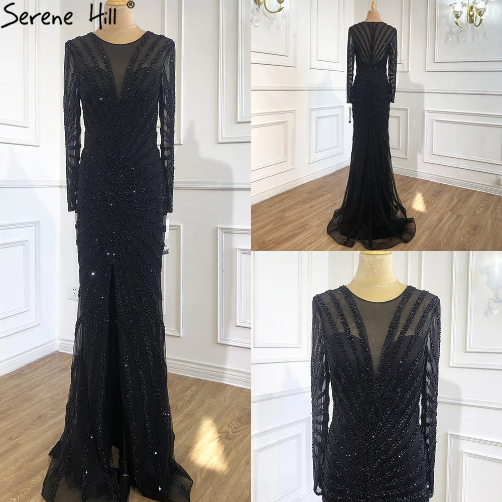 Luxury Black Beading Mermaid Long Split Evening Dresses Party Wear  For Women Real Photo 2025 LA70183 Customized