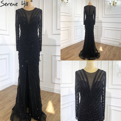 Luxury Black Beading Mermaid Long Split Evening Dresses Party Wear  For Women Real Photo 2025 LA70183 Customized