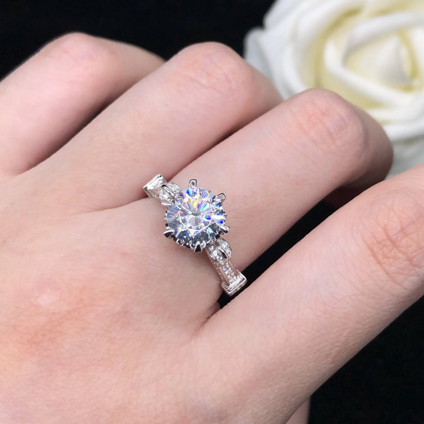 Solid 14K White Gold Ring 2CT Round Brilliant Diamond Engagement Ring For Woman Fine Jewelry Love Promise Gift For Girl Friend