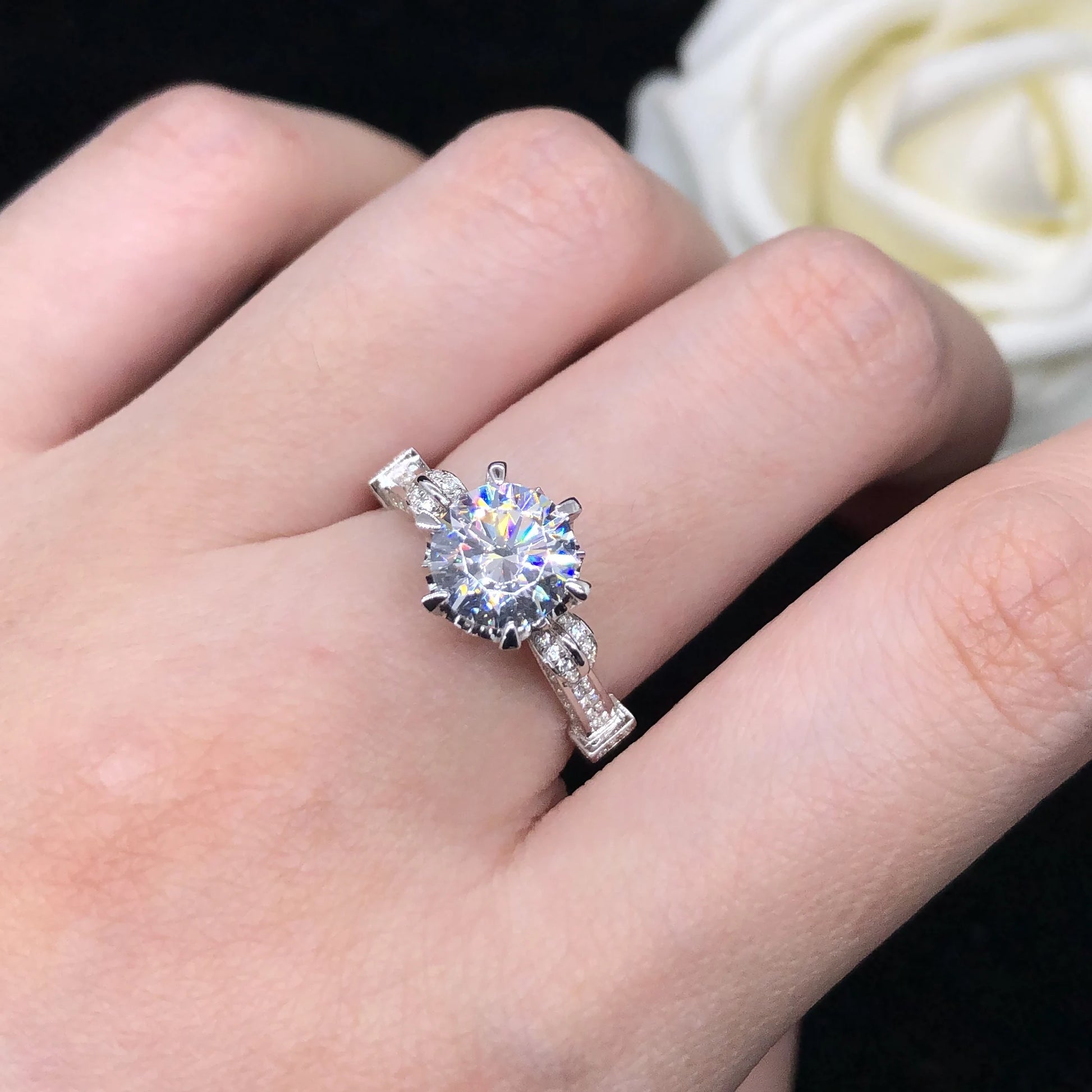 Solid 14K White Gold Ring 2CT Round Brilliant Diamond Engagement Ring For Woman Fine Jewelry Love Promise Gift For Girl Friend