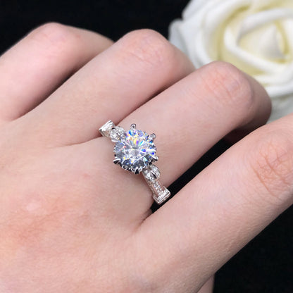 Solid 14K White Gold Ring 2CT Round Brilliant Diamond Engagement Ring For Woman Fine Jewelry Love Promise Gift For Girl Friend