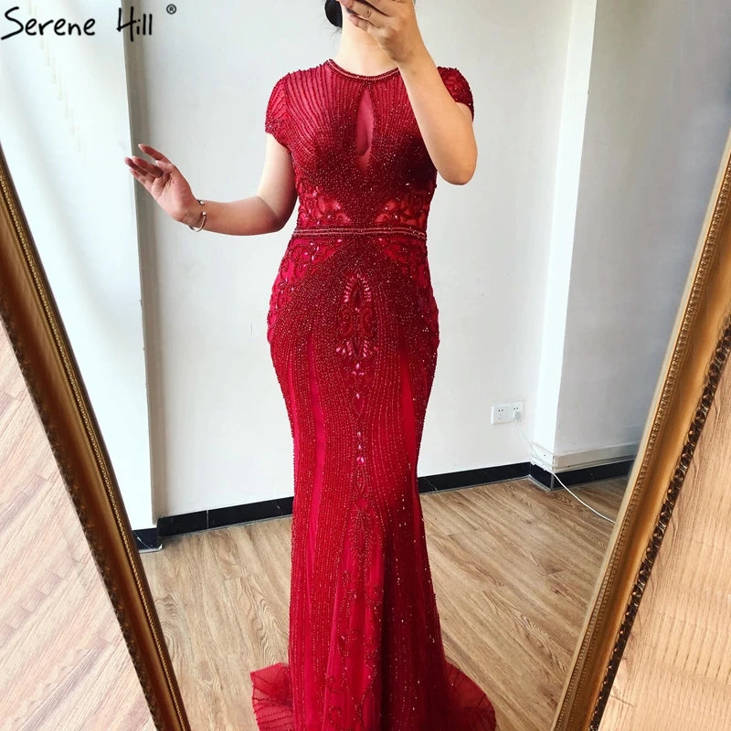 Navy Blue Sleeveless Luxury Evening Dresses Full Diamond Mermaid   2025 Serene Hill Plus Size LA60742 Customized