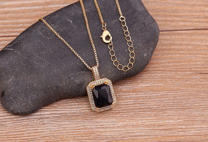 Nidin Top Quality Austrian Crystal Geometric Rectangle Pendant Necklaces For Women 5 Colors Stone Zircon Party Wedding Jewelry