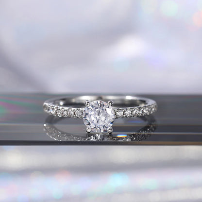 Huitan Classic 4 Claws Design Round Zirconia Women Wedding Engagement Rings 3 Colors Available Low-key Bridal Jewelry Hot Sale