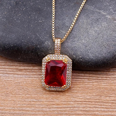 Nidin Top Quality Austrian Crystal Geometric Rectangle Pendant Necklaces For Women 5 Colors Stone Zircon Party Wedding Jewelry