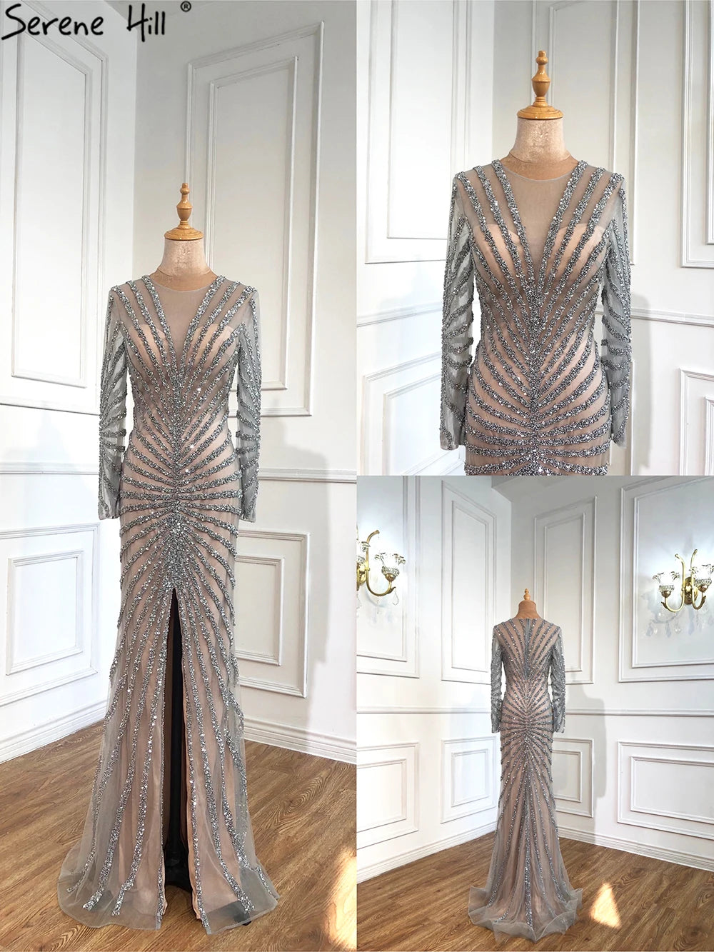 Luxury Black Beading Mermaid Long Split Evening Dresses Party Wear  For Women Real Photo 2025 LA70183 Customized