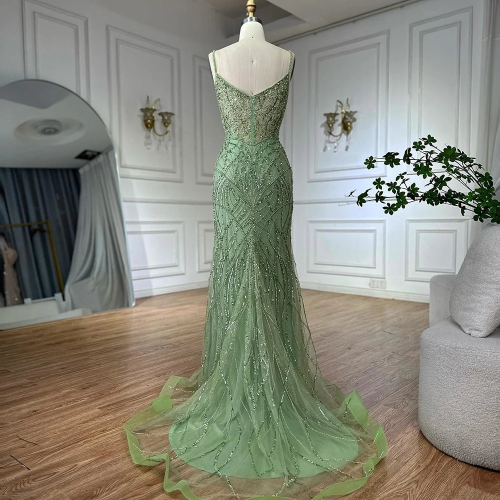Sage Green Beaded Evening Dresses Gowns with Detachable Overskirt for Party LA72733A 2025 Customized Serene Hill