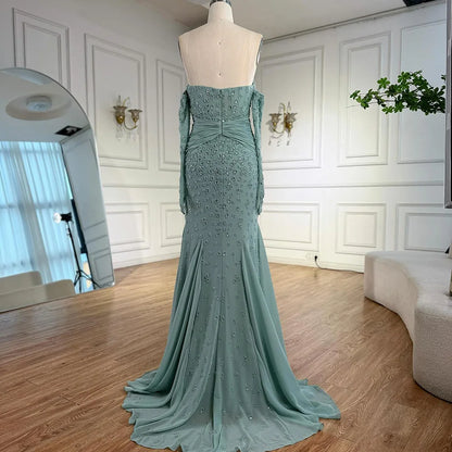 Turquoise Strapless Beaded Mermaid Evening Dress with Gloves Prom Gown Serene Hill 2025 Customized LA72933