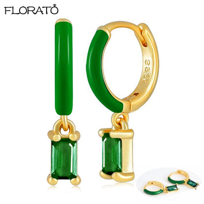 925 Sterling Silver Needle Luxury Green Zircon Pendant Earrings Trend Gold Color Small Hoop Earrings for Women Fashion Jewelry