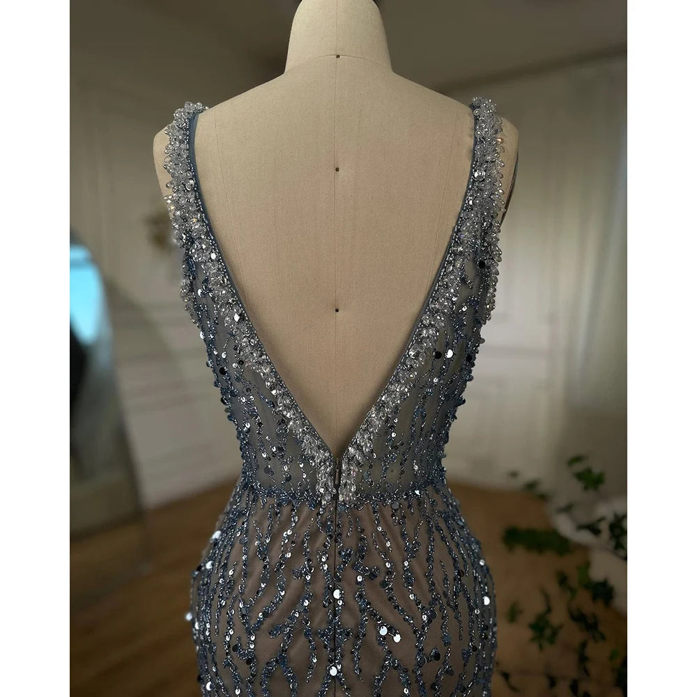 Serene Hill Pink Mermaid High Split Evening Dresses Feather Beaded Gowns Long 2025 For Women Wedding Party LA72152 Customized