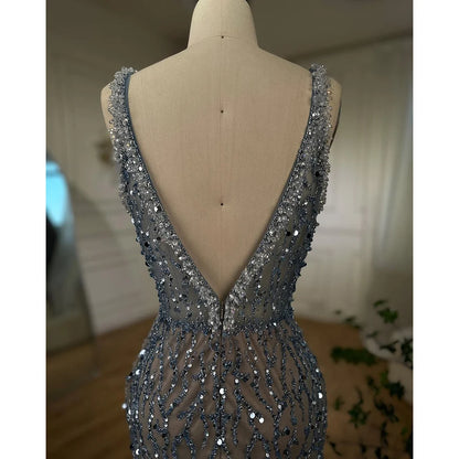 Serene Hill Pink Mermaid High Split Evening Dresses Feather Beaded Gowns Long 2025 For Women Wedding Party LA72152 Customized