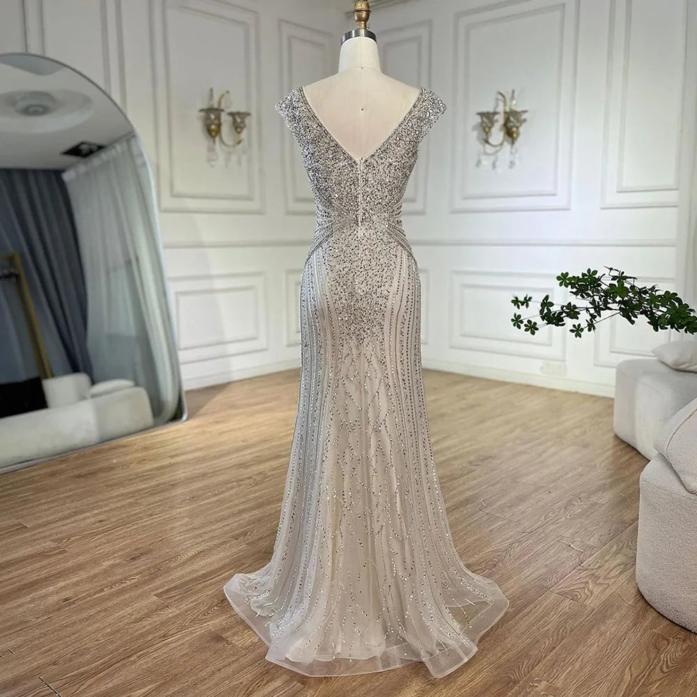 Customized Dubai Caramel Elegant Sleeveles Mermaid Beaded Arabic Evening Dresses Gowns For Women Wedding Party 2025 LA72456