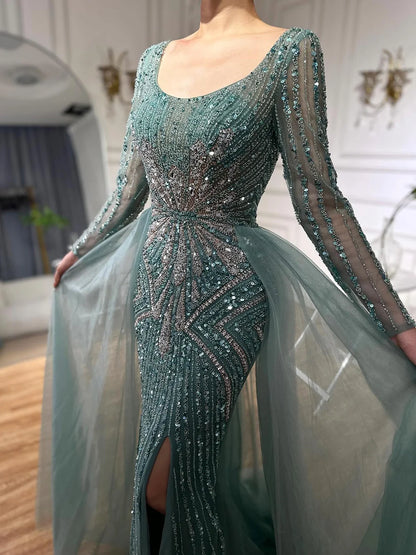 Serene Hill Pink  With Overskirt Split  Beaded Mermaid Evening Dresses Gowns  2025 LA72431 Customized
