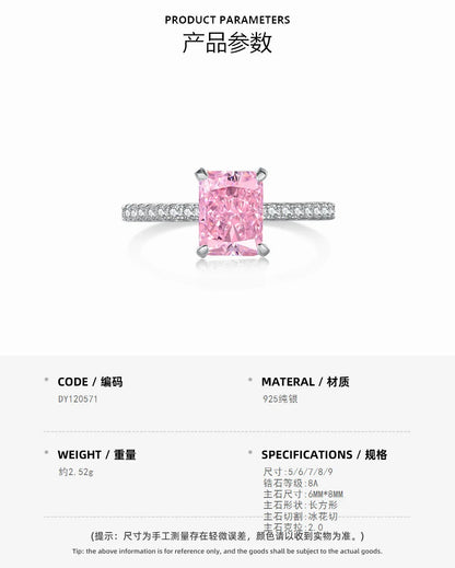 EUREKA 925 Sterling Silver Crushed Ice Cut Lab Pink Sapphire Gemstone Ring For Women Wedding Engagement Jewelry