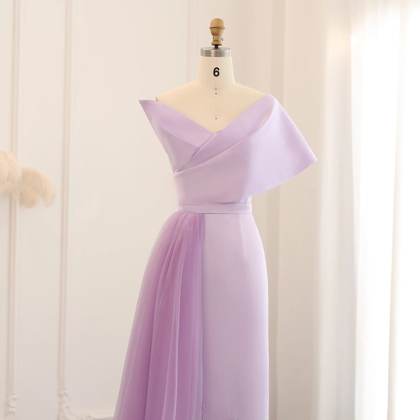 Sharon Said Dubai Lilac One Shoulder Evening Dress with Overskirt Arabic Women Sage Green Wedding Party Gowns SS405 Customized