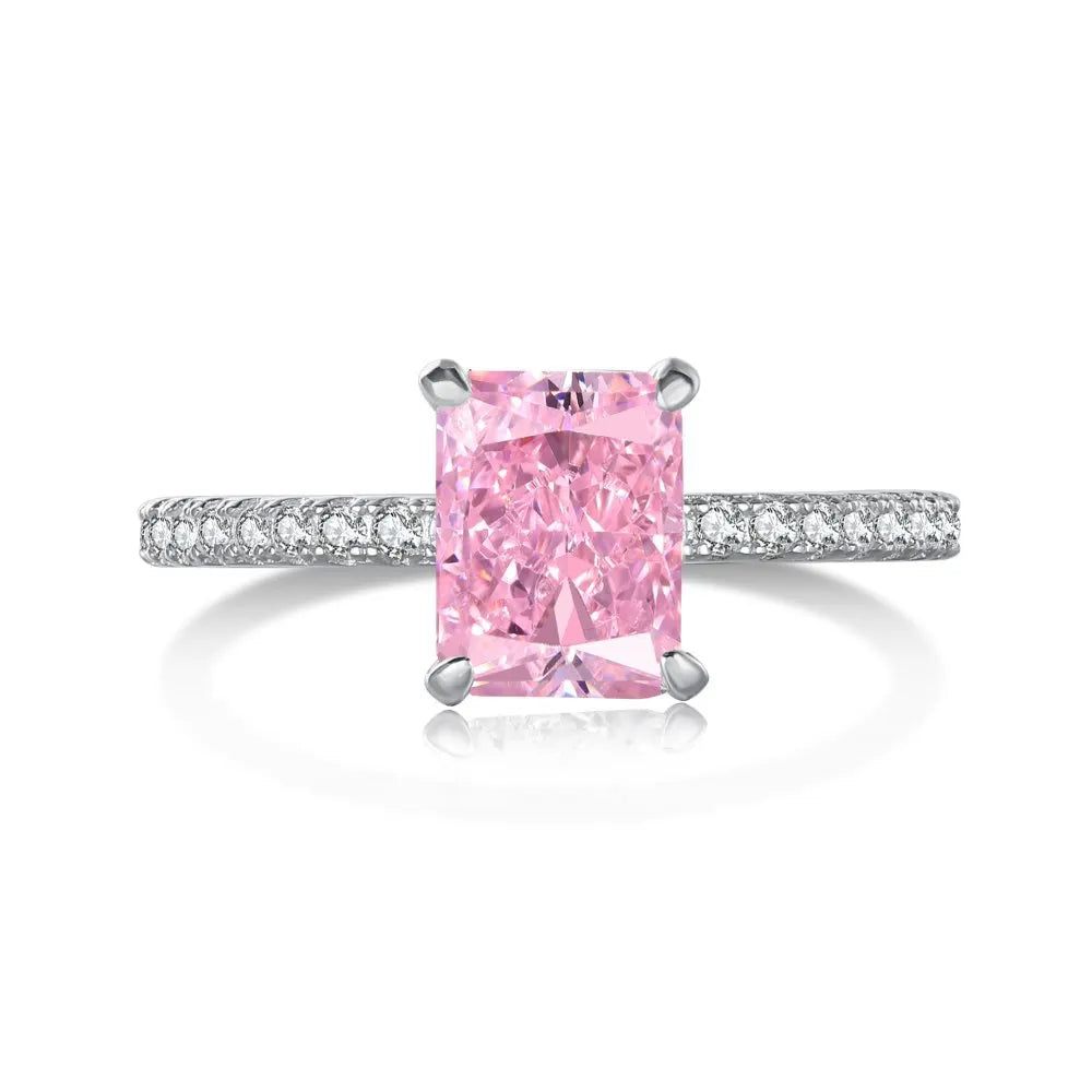 EUREKA 925 Sterling Silver Crushed Ice Cut Lab Pink Sapphire Gemstone Ring For Women Wedding Engagement Jewelry