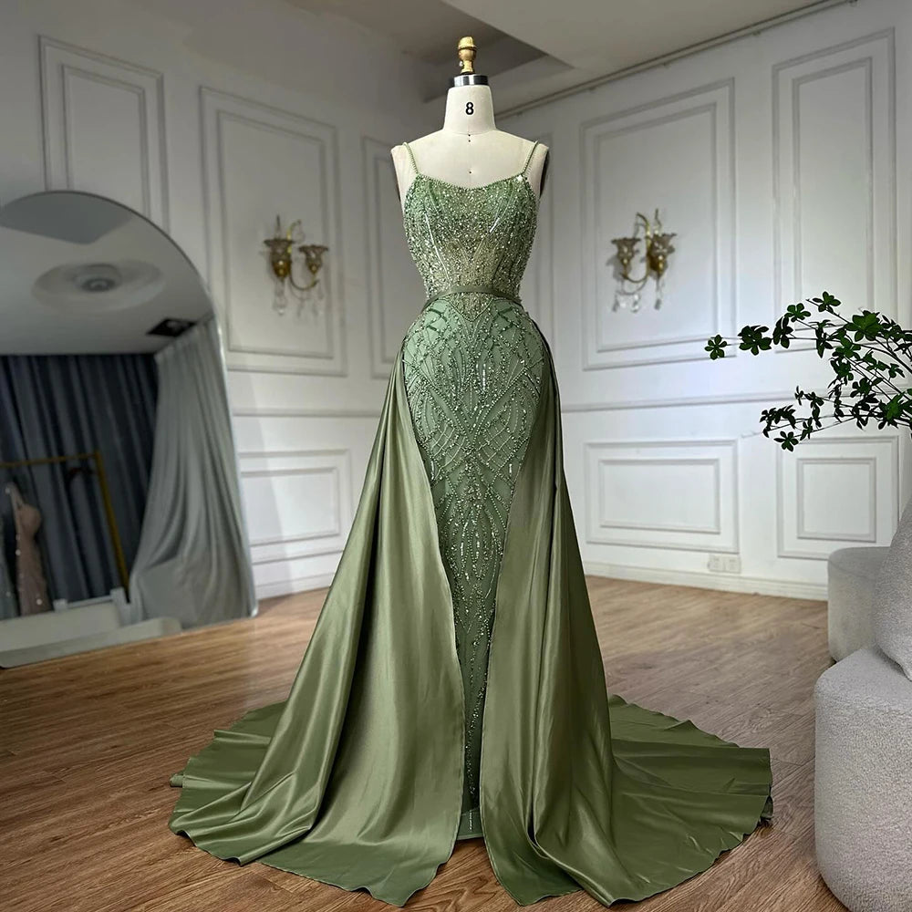 Sage Green Beaded Evening Dresses Gowns with Detachable Overskirt for Party LA72733A 2025 Customized Serene Hill