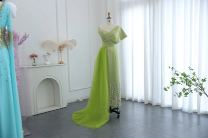Sharon Said Dubai Lilac One Shoulder Evening Dress with Overskirt Arabic Women Sage Green Wedding Party Gowns SS405 Customized