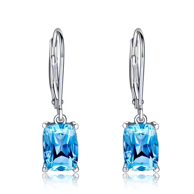 Huitan Chic Women's Drop Earrings Silver Color With Big CZ Stone Gorgeous Female Party Jewelry Anniversary Gift Earring for Girl