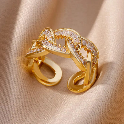 Anillos Gold Color Cubic Zirconia Chic Rings For Women 2025 Punk Elegant Wedding Party Aesthetic Stainless Steel Ring Jewelry