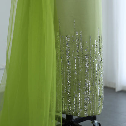 Sharon Said Dubai Lilac One Shoulder Evening Dress with Overskirt Arabic Women Sage Green Wedding Party Gowns SS405 Customized