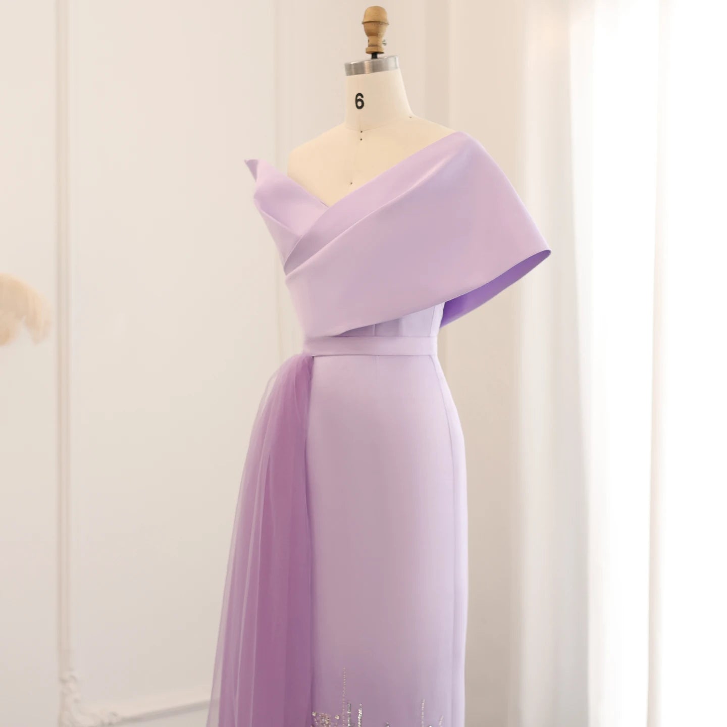 Sharon Said Dubai Lilac One Shoulder Evening Dress with Overskirt Arabic Women Sage Green Wedding Party Gowns SS405 Customized