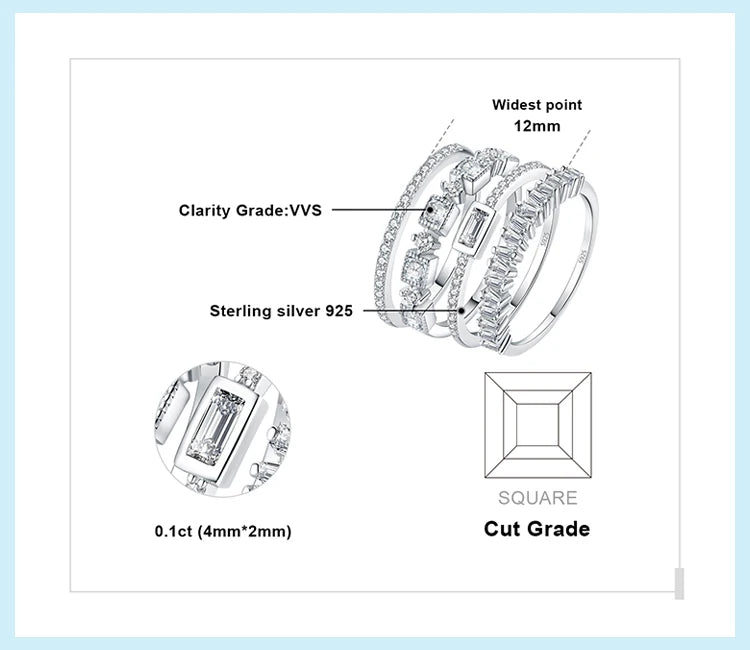 JewelryPalace 4 Pcs 925 Sterling Silver Wedding Band Solitaire Eternity Stacking Rings for Women 1ct AAAAA CZ Fashion Jewelry