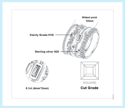 JewelryPalace 4 Pcs 925 Sterling Silver Wedding Band Solitaire Eternity Stacking Rings for Women 1ct AAAAA CZ Fashion Jewelry