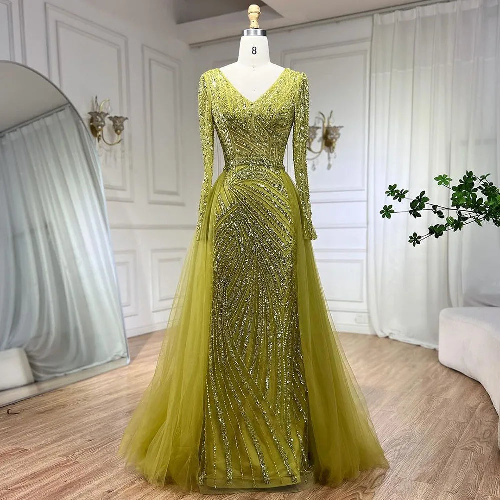 Serene Hill  Mermaid Beaded  Blue Muslim  Evening Dresses Gowns  with Detachable Skirt 2025  LA71750 Customized