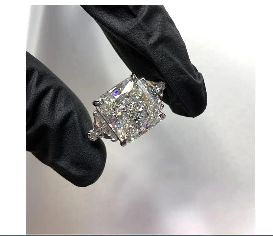 Ice white Zircon Open ring Female Princess square fashion ring jewelry