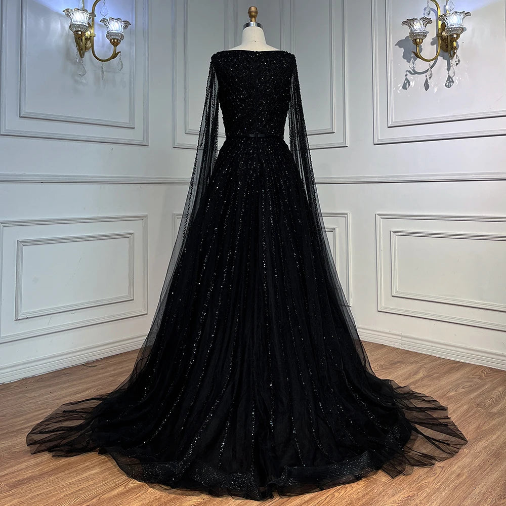 Serene Hill Mint Cape Sleeves A Line Beaded  Dubai Evening Dresses Long 2025 Celebrity Gowns For  Party LA71865 Customized