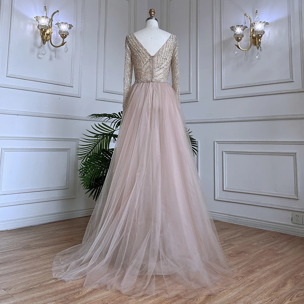 Serene Hill  Mermaid Beaded  Blue Muslim  Evening Dresses Gowns  with Detachable Skirt 2025  LA71750 Customized