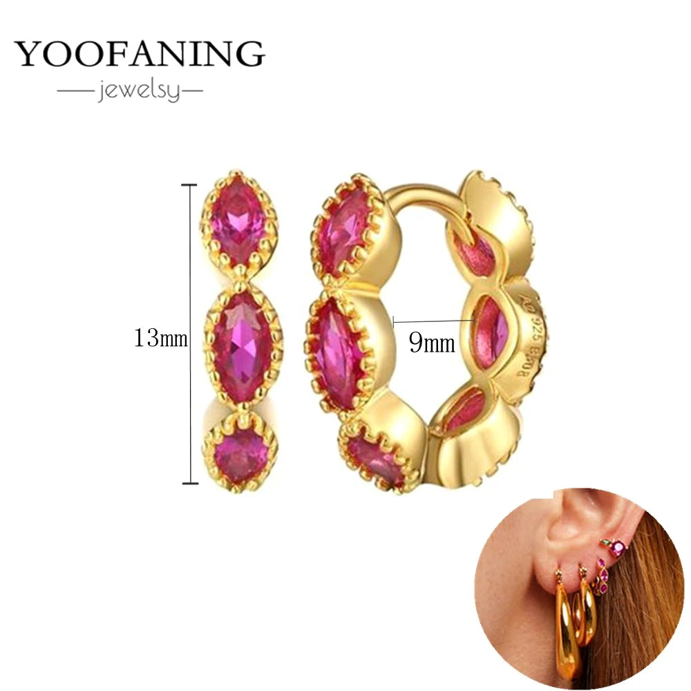 925 Sterling Silver Ear Needle Fashion Exquisite Hoop Earrings  Classic Rose Red Series Earrings for Women Patty Jewelry Gift