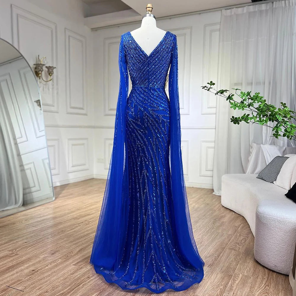 Serene Hill Arabic Mermaid Blue Beaded  Cape   Evening Dress Gown  2025 LA71493A Customized