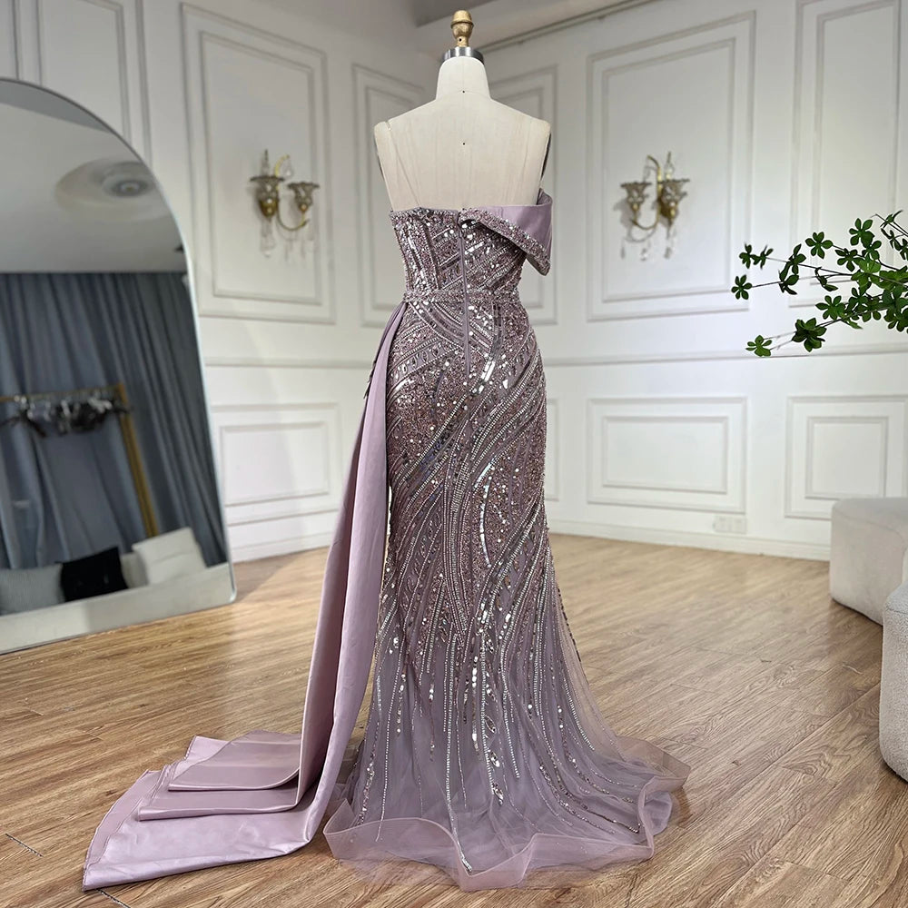 2025 Arabic Turquoise Beaded Evening Dresses  Dubai Elegant One Shoulder  Wedding Party Gowns LA72335  Customized