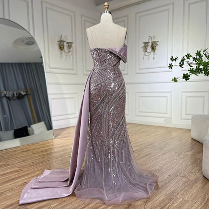 2025 Arabic Turquoise Beaded Evening Dresses  Dubai Elegant One Shoulder  Wedding Party Gowns LA72335  Customized