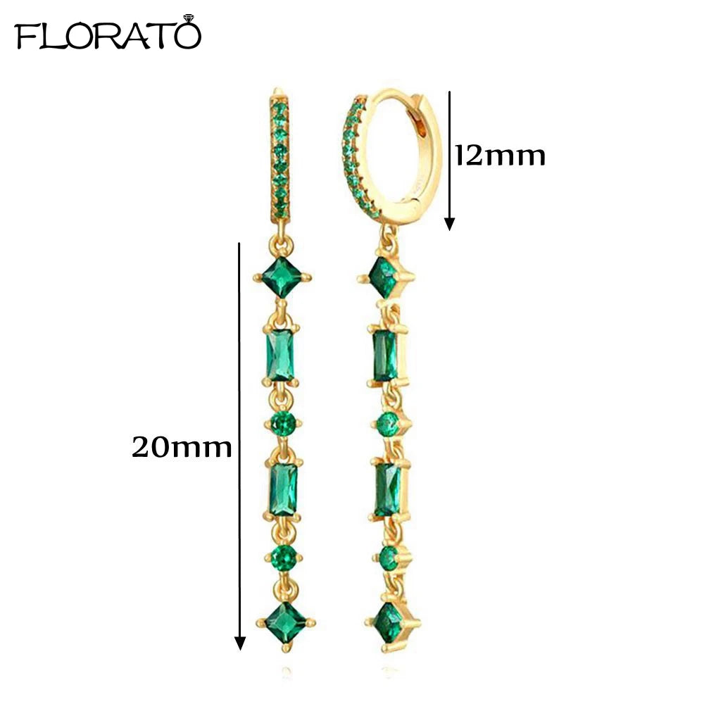 925 Sterling Silver Needle Luxury Green Zircon Pendant Earrings Trend Gold Color Small Hoop Earrings for Women Fashion Jewelry