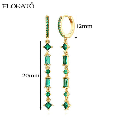 925 Sterling Silver Needle Luxury Green Zircon Pendant Earrings Trend Gold Color Small Hoop Earrings for Women Fashion Jewelry