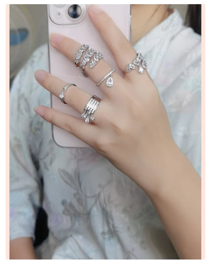ZAKOL Brand Korea Multilayer Zircon Engagement Open Rings for Women Fashion Water Drop Party Jewelry